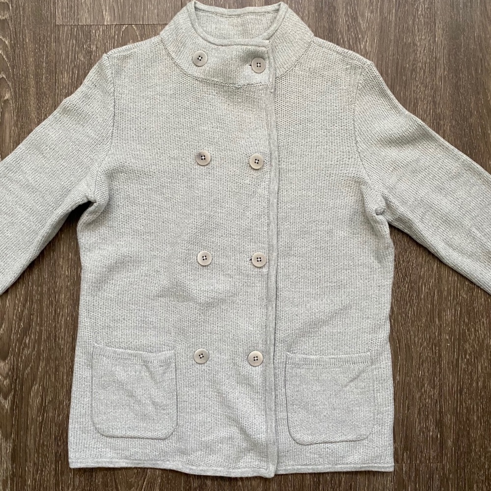 Talbots Wool Button Up Sweater Sz S Light Grey